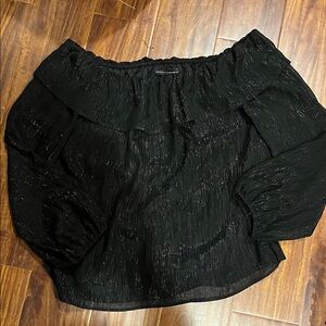 White House Black Market Shimmering Black Off-Shoulder Shirt